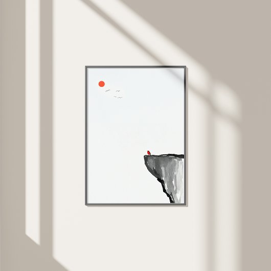 Bird on Cliff - Zen Landschaft Mauer - Ruhe Deko Fotodruck