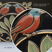 Bird on Flowers Art Deco Nouveau Faux Relief Fliese