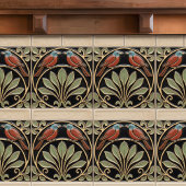 Bird on Flowers Art Deco Nouveau Faux Relief Fliese