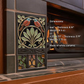 Bird on Flowers Art Deco Nouveau Faux Relief Fliese