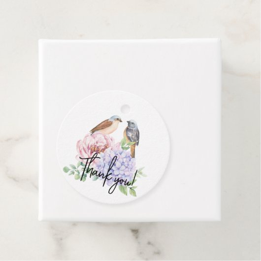 Bird on Hydrangea Branch and Peony Wedding Geschenkanhänger (Beispiel)