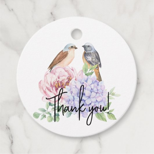 Bird on Hydrangea Branch and Peony Wedding Geschenkanhänger (Vorderseite)