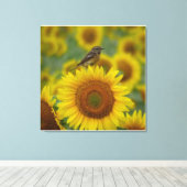 Bird on Sunflower - Naturefotografie Print Leinwanddruck (Insitu (Holzboden))