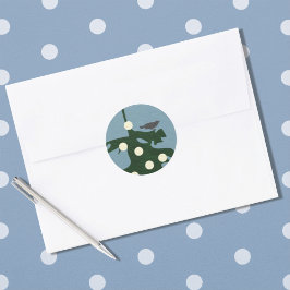 Bird on Tree with Lights Runder Aufkleber