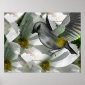 Bird on White Cosmos Fantasy Art Poster (Vorne)