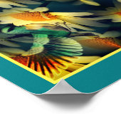 Bird on Yellow Daisis Abstrakte Fantasie Art Poster (Ecke)