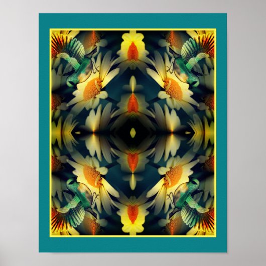 Bird on Yellow Daisis Abstrakte Fantasie Art Poster (Vorne)