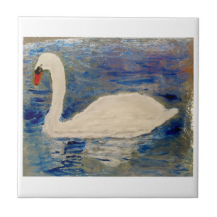 Bird Painting Swan Reflections Fliese