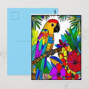 Bird Parrot Parakeet farbenfrohe rote gelbe blaue  Postkarte