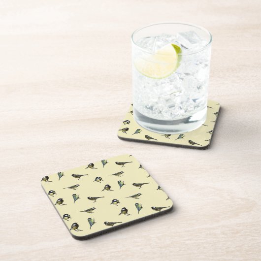 Bird Pattern Beige Muster Getränkeuntersetzer (Rechte Seite)