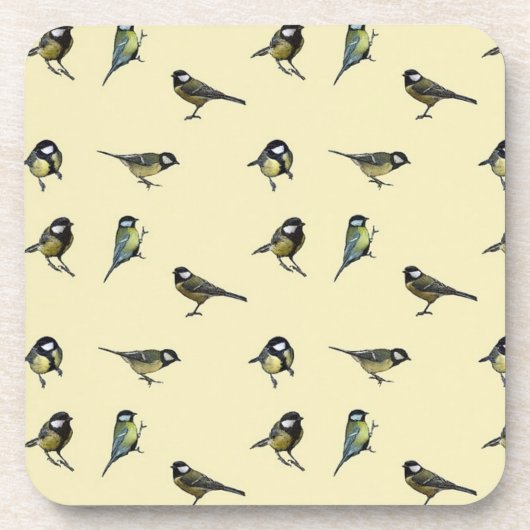 Bird Pattern Beige Muster Getränkeuntersetzer (Vorderseite)