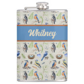 Bird Pattern Kingfisher, Blue Jay, Woodpecker Name Flachmann (Vorderseite)