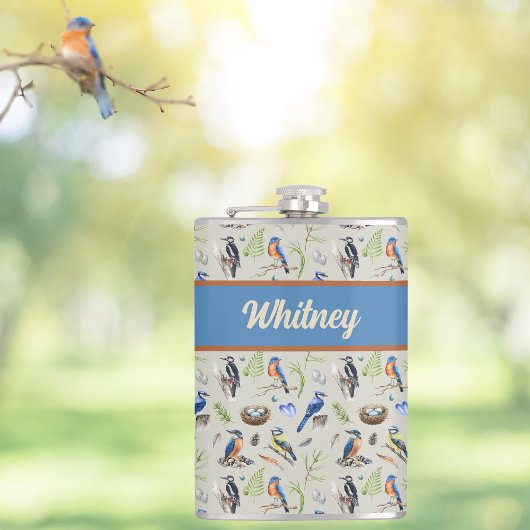 Bird Pattern Kingfisher, Blue Jay, Woodpecker Name Flachmann