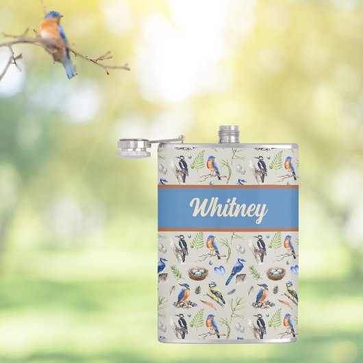 Bird Pattern Kingfisher, Blue Jay, Woodpecker Name Flachmann