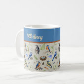 Bird Pattern Kingfisher, Blue Jay, Woodpecker Name Kaffeetasse (Vorderseite Links)