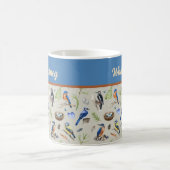 Bird Pattern Kingfisher, Blue Jay, Woodpecker Name Kaffeetasse (Mittel)