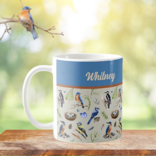 Bird Pattern Kingfisher, Blue Jay, Woodpecker Name Kaffeetasse