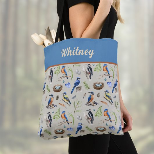 Bird Pattern Kingfisher, Blue Jay, Woodpecker Name Tasche