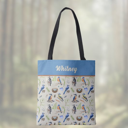 Bird Pattern Kingfisher, Blue Jay, Woodpecker Name Tasche