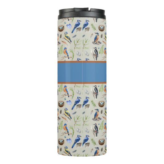 Bird Pattern Kingfisher, Blue Jay, Woodpecker Name Thermosbecher (Rückseite)