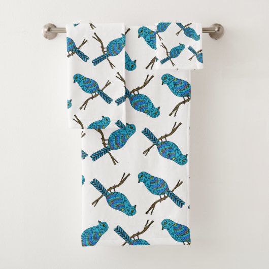 Bird Pattern White Badhandtuch Set (Insitu)