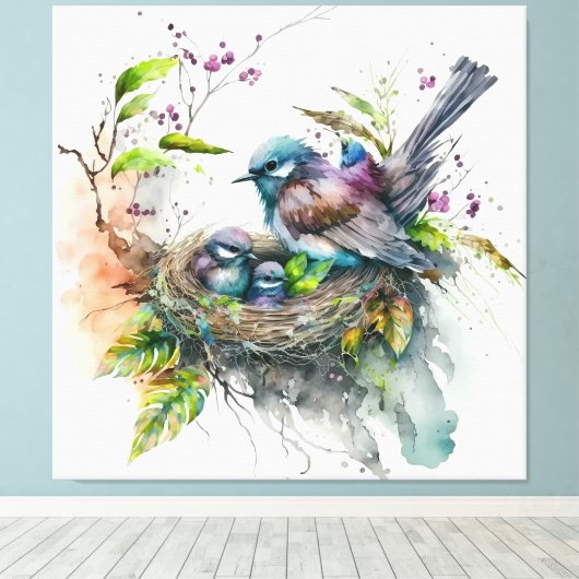 Bird Print Kinderzimmer Art - Stretchierte Canvas  Leinwanddruck (Insitu (Holzboden))