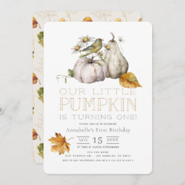 Bird Pumpkin Herbstlaubs Wasserfarbe 1. Geburtstag Einladung