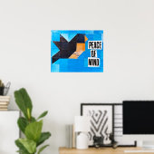 Bird Quilt Pattern Blue Sky Peace of Mind Calming Poster (Heimbüro)
