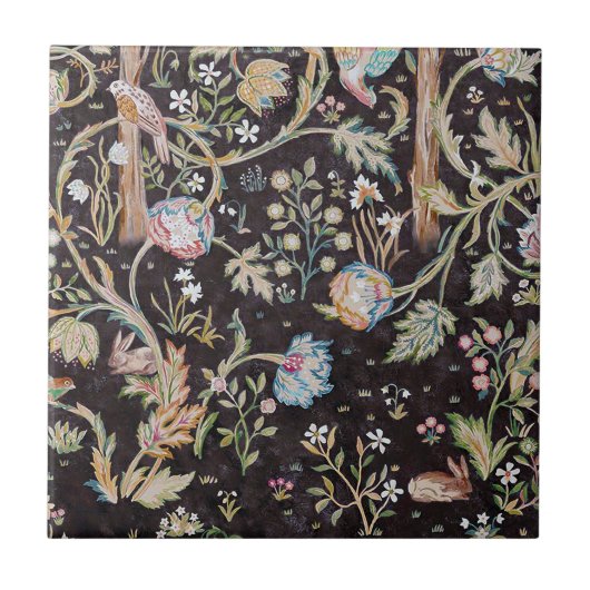 Bird & Rabbit im Blumengarten, William Morris Fliese (Vorderseite)