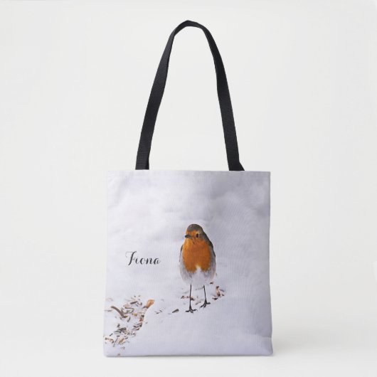 Bird Red Robin Snow niedlicher Name Tasche (Vorderseite)
