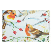Bird Robin Couple Winter Holly Weihnachten Kissenbezug (Rückseite)
