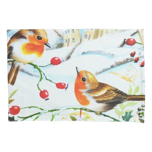 Bird Robin Couple Winter Holly Weihnachten Kissenbezug (Vorderseite)
