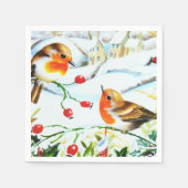 Bird Robin Couple Winter Holly Weihnachten Serviette (Vorderseite)