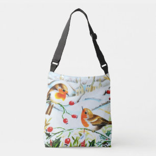 Bird Robin Couple Winter Holly Weihnachten Tragetaschen Mit Langen Trägern