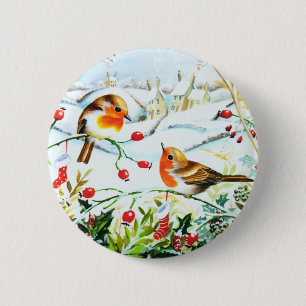 Bird Robin Couple Winter Weihnachten Button