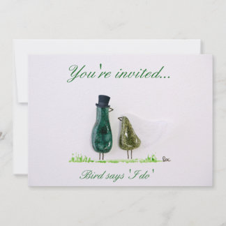 Bird sagt "tweeten" Hochzeitspaar in grüner Kerami Einladung