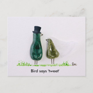 Bird sagt "tweeten" Hochzeitspaar in grüner Kerami Postkarte