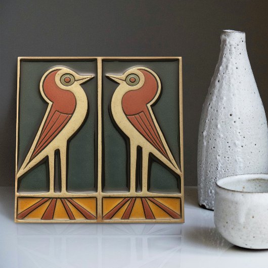 Bird Seventies Sunrise Art Deco Deco Deco Fliese