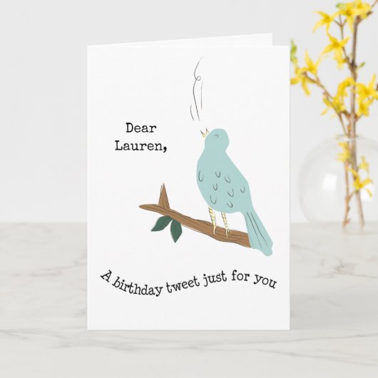 Bird Singing Add a Name Birthday Wishes Greeting Karte (Gelbe Blume)