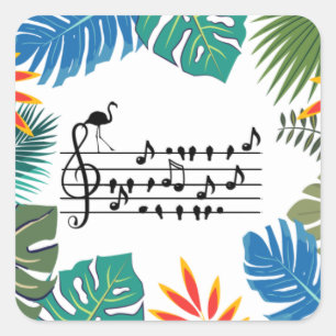 Bird Song, Flamingo, der Vögel verbindet Quadratischer Aufkleber