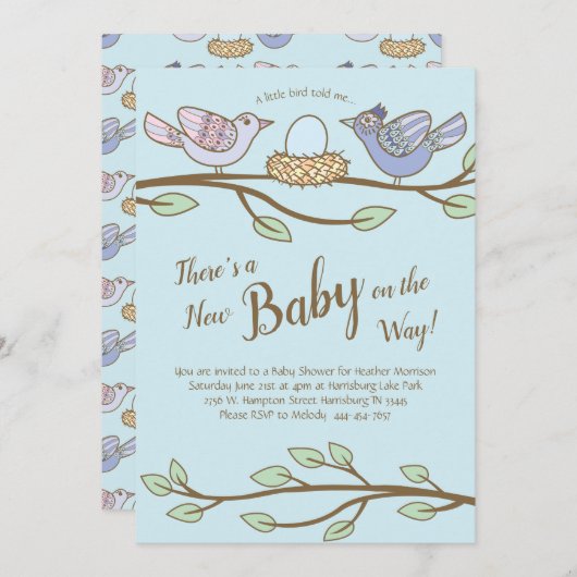 Bird Spring Baby Shower Co-Ed Gender Neutral Einladung (Vorne/Hinten)