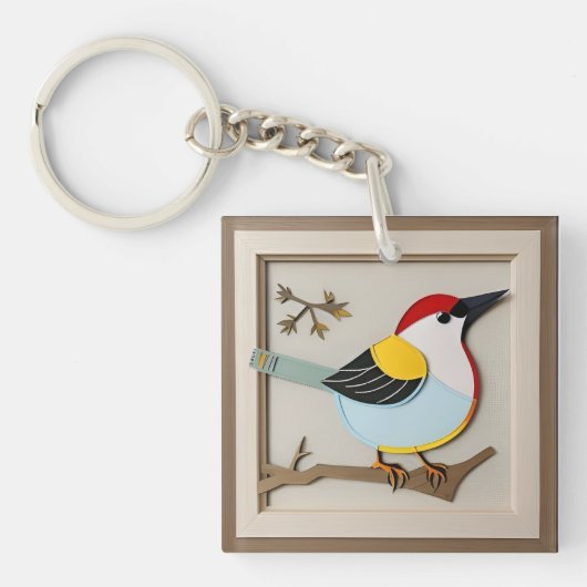 Bird Stylized Paper Artwork Schlüsselanhänger (Vorderseite)