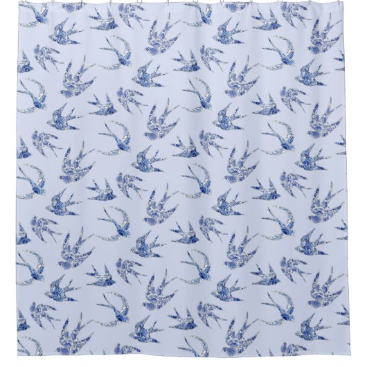 Bird Swallow Blues Blau Vintag Chinoiserie Duschvorhang (Vorderseite)