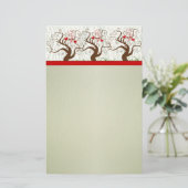 Bird Swirl Tree Musical Wood Grain Green Xmas Briefpapier (Stehend Vorderseite)