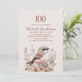 Bird Terracotta Pink 100. Geburtstag Einladung (Stehend Vorderseite)