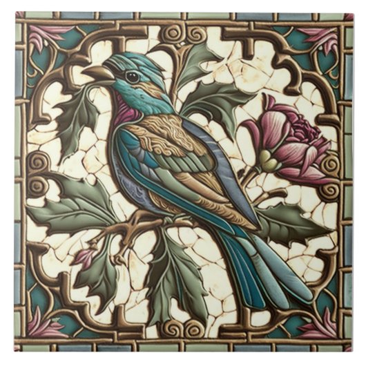 Bird Tiles - Vintag - Jugendstil Fliese (Vorderseite)