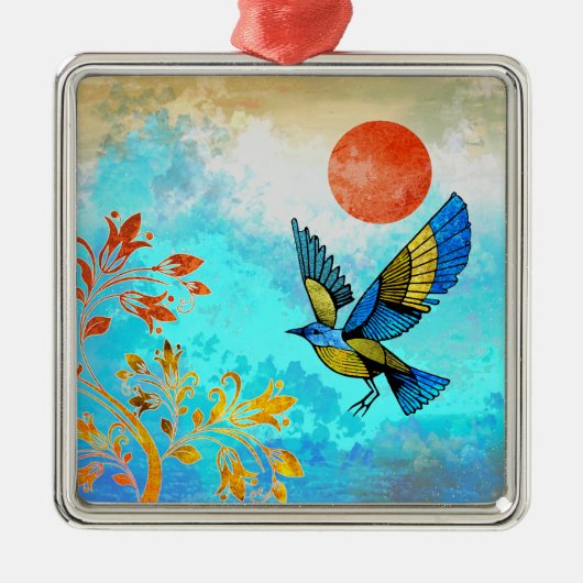 Bird Tree Sun Ornament Aus Metall (Vorne)