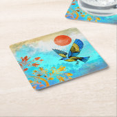 Bird Tree Sun Rechteckiger Pappuntersetzer (angewinkelt)