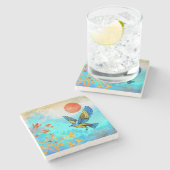 Bird Tree Sun Steinuntersetzer (Seitenansicht)