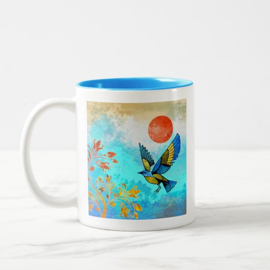 Bird Tree Sun Zweifarbige Tasse (Links)